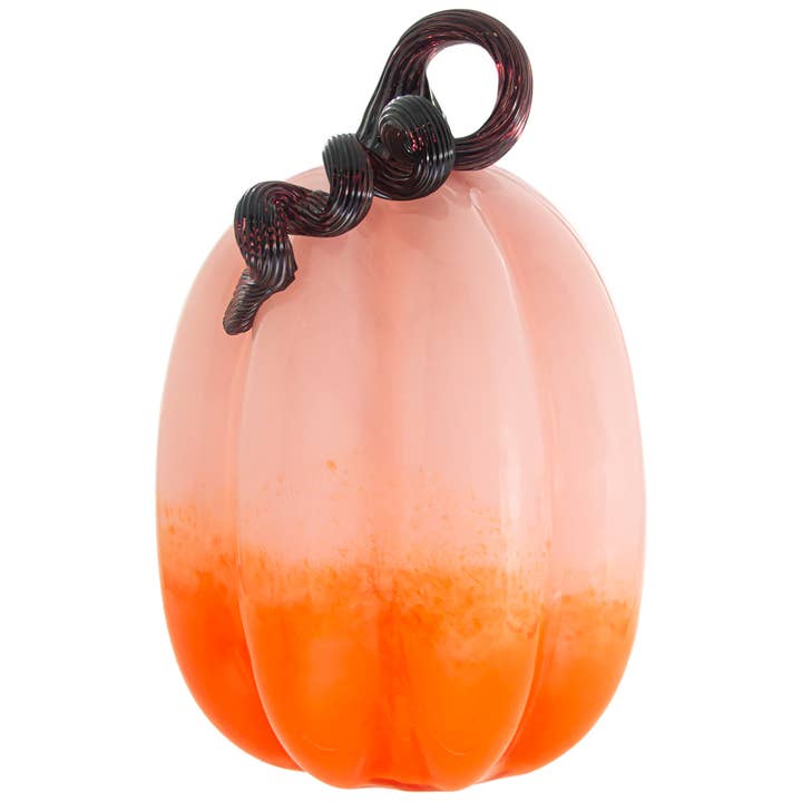 Boston International - Wholesale Decorative Tabletop Object - 6.25" Round Ombre Pink & Orange Glass Pumpkin Fall