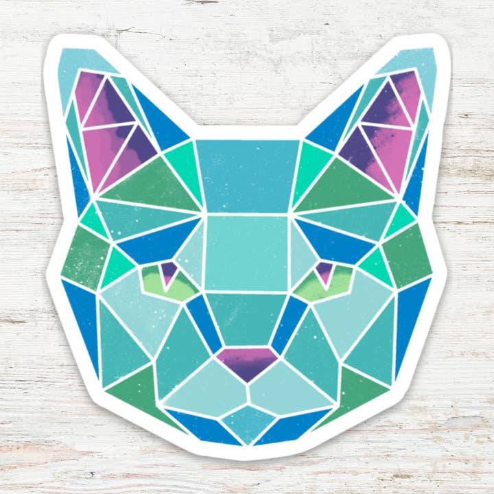 Geometric Cat Face Matte Vinyl Sticker for wholesale by Angry Gato Designs