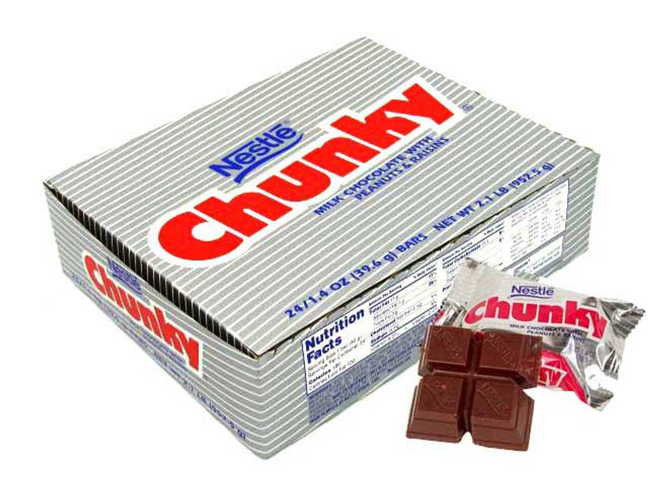 Snacky Candy - Wholesale Chocolate Bar - Nestle Chunky 1.4oz 24 count0
