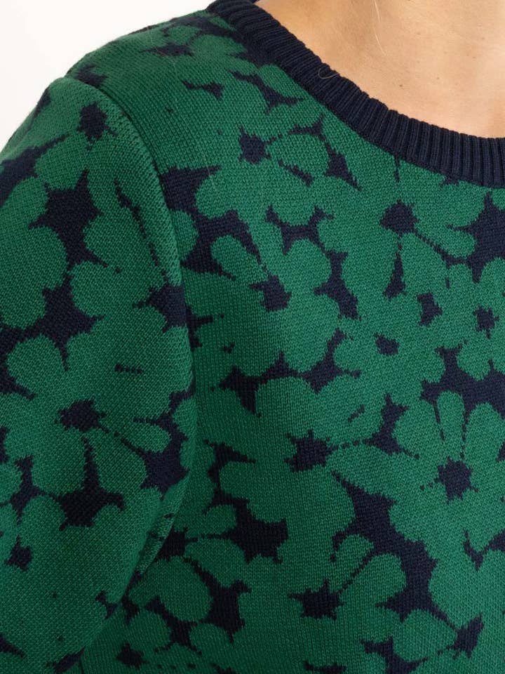Danefae København - Wholesale Knit Sweater - Women's - Danefox Cotton Jaquard Sweater Dark Pine/Dark Navy