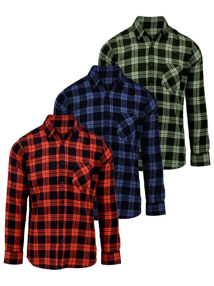 I-Wear Brands - Wholesale Button Down Shirt - Men's - 2, 3 Pack Men's Long Sleeve Button Down Cotton Flannel Shirt20