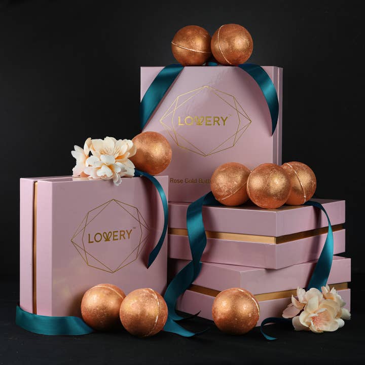 24K Rose Gold Bath Bomb Set, 9 Deluxe Marble Bath Bomb Gift for wholesale by Lovery