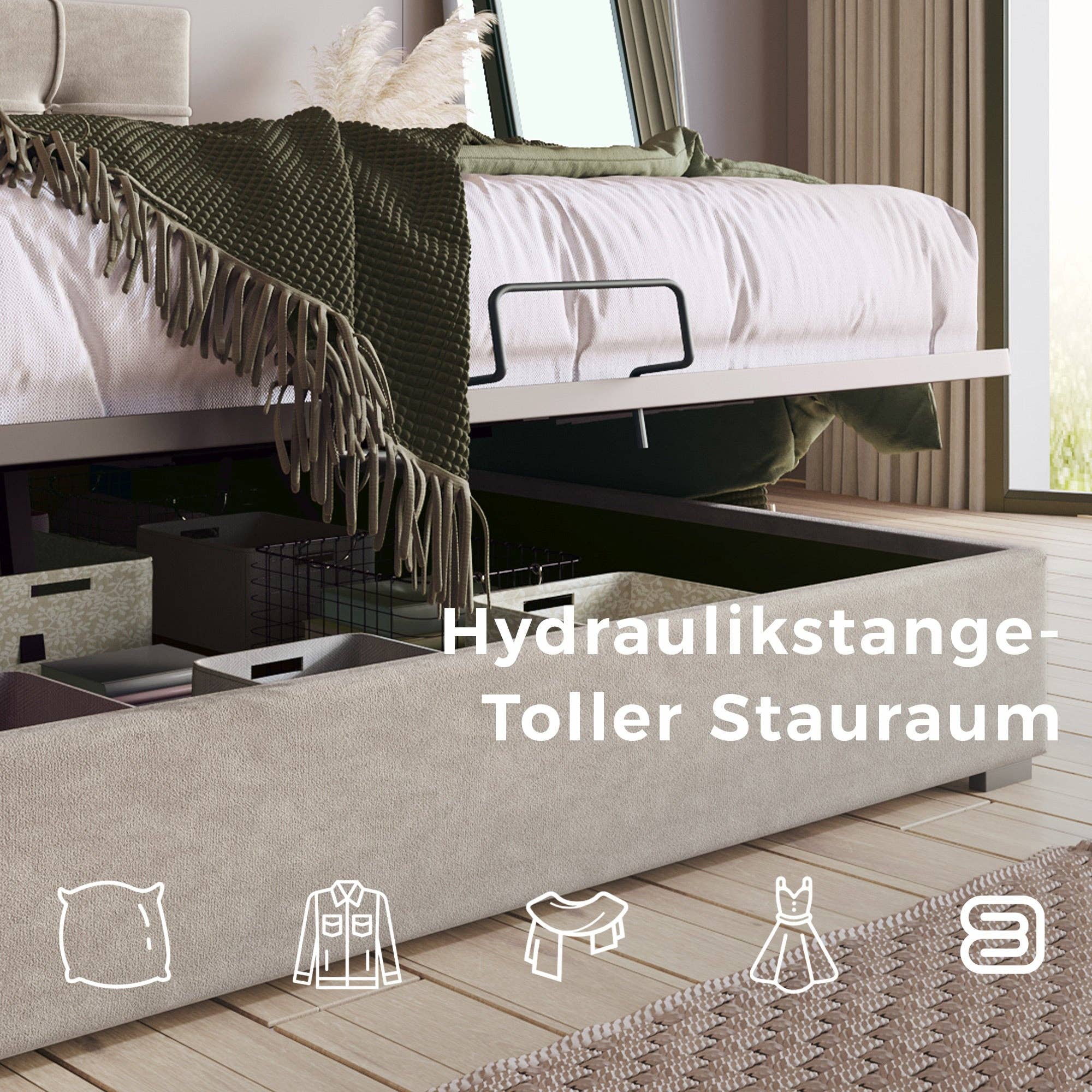 Urban Meuble - Vente Lit - Lit coffre double tête de lit réglable, velours gris avec espace de rangement TEGZA8