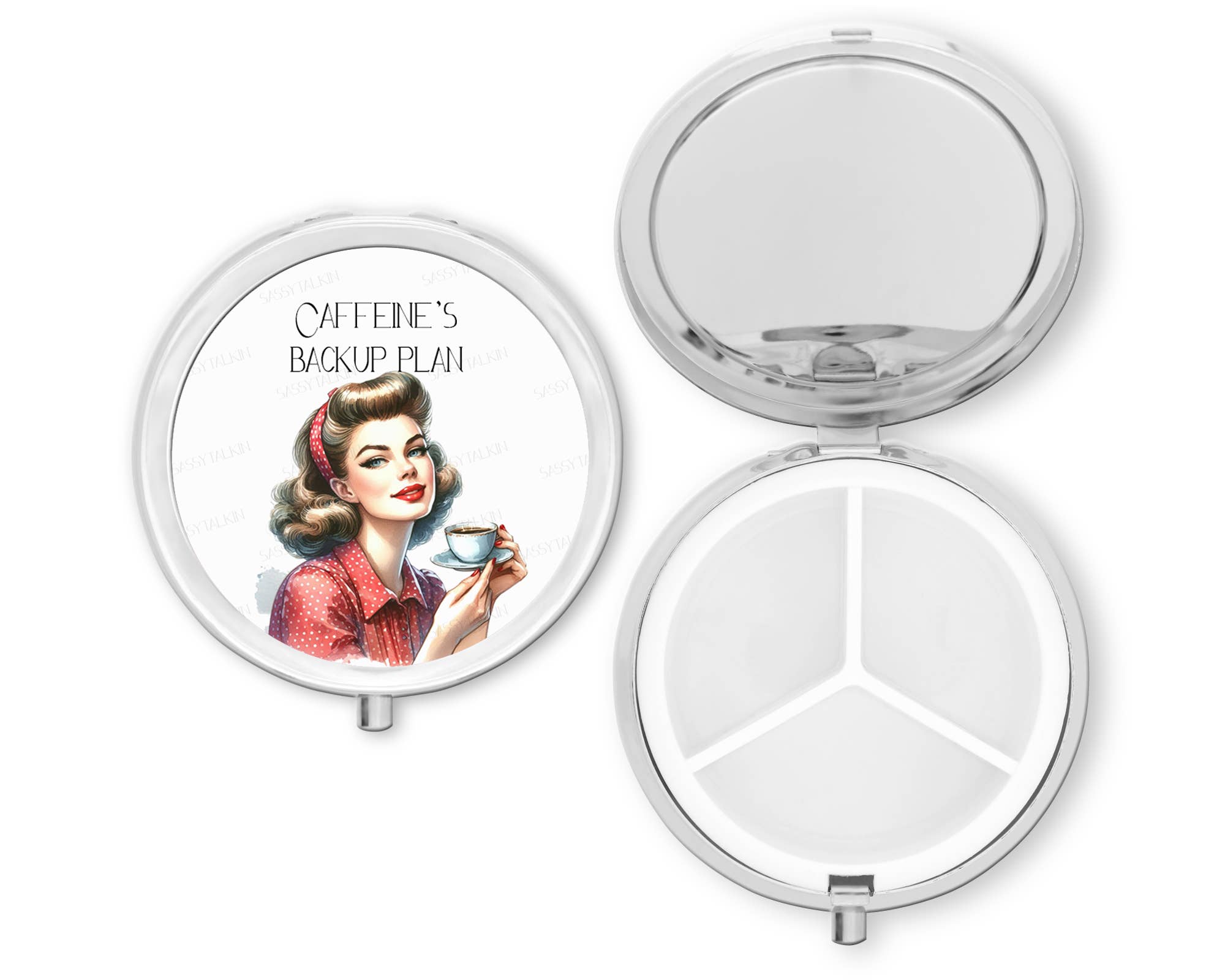 Sassy Talkin - Wholesale Pill organiser - Purse Pill Box Organizer, Caffeine's Backup plan