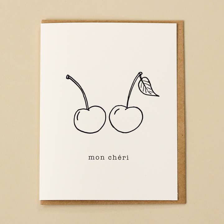 Mon Cheri/Two Cherries Greeting Card for wholesale by Wheat Art Company
