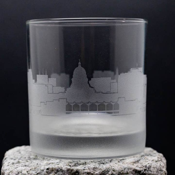 Madison, Wisconsin Skyline Rocks Glass for wholesale by Urban & Etched