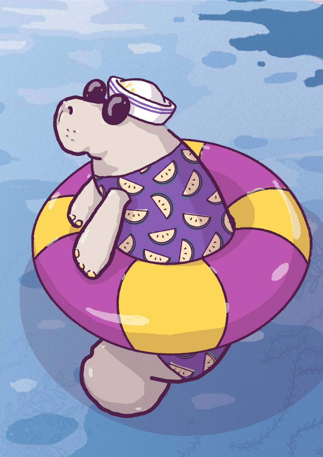 Tostoini - Wholesale Brooch - Summer manatee with floater and swimsuit acrylic pin2