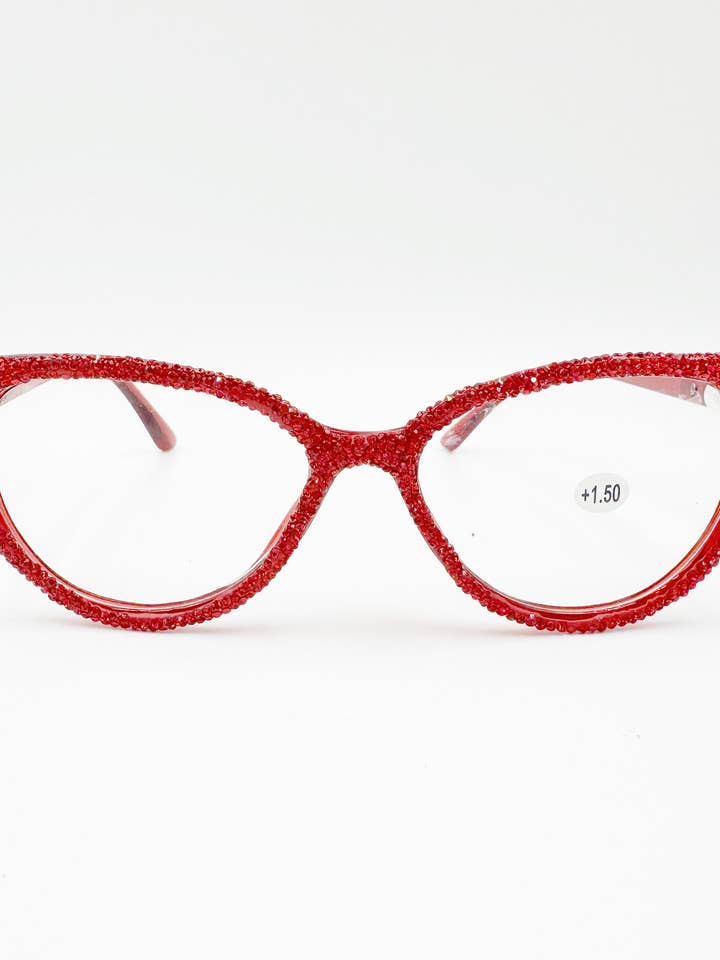 Handmade Rhinestone Cat Eye Reader AG10399 - Red for wholesale by Ole