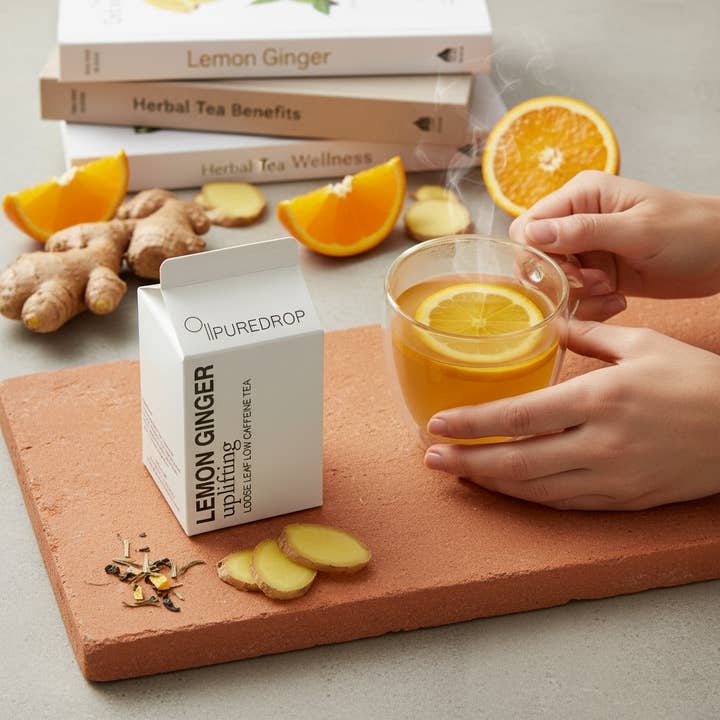 Pure Drop – Großhandel Loser Tee – Belebender Zitronen-Ingwer-Tee mit losen Blättern1