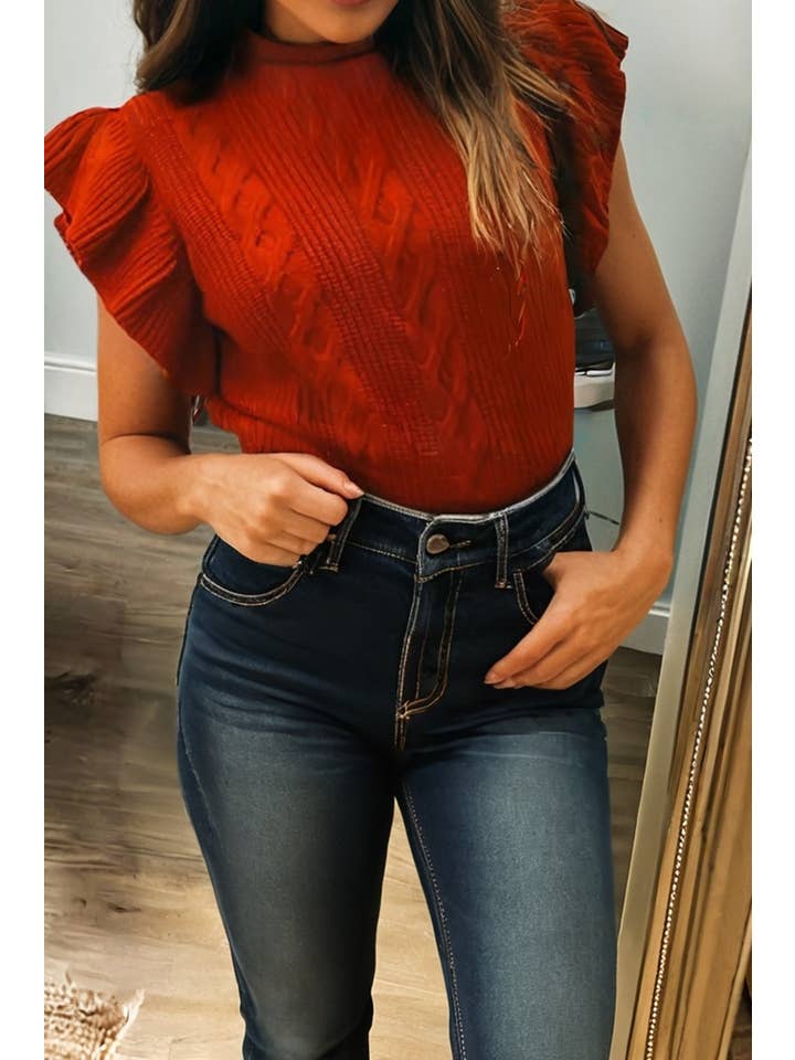 66DISCO - Wholesale Knit Sweater - Women's - Knit Ribbed Turtleneck Ruffled Short Sleeve Sweater (S-XL)2