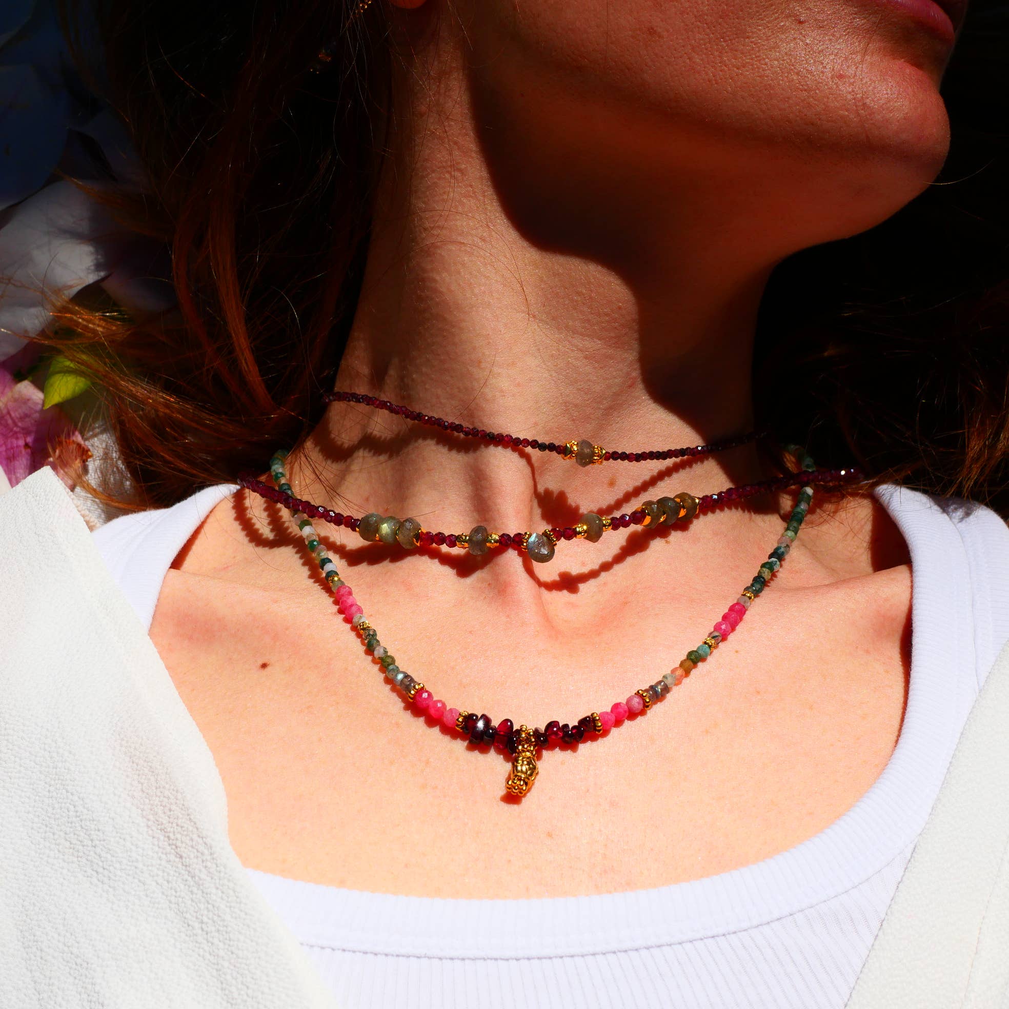 GINANDGER - Wholesale Pendant/Charm Necklace - SNEH Necklace - Indian Agate, Rhodonite, Labradorite, Garnet3