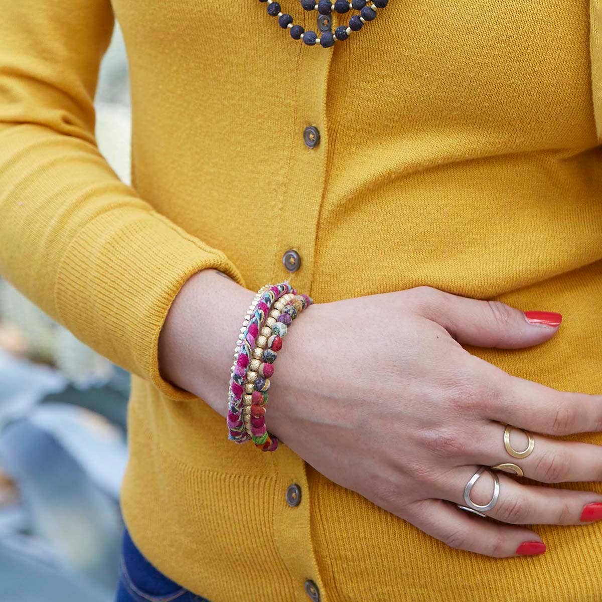 WorldFinds - Wholesale Beaded Bracelet - Glimmer Kantha Spiral4