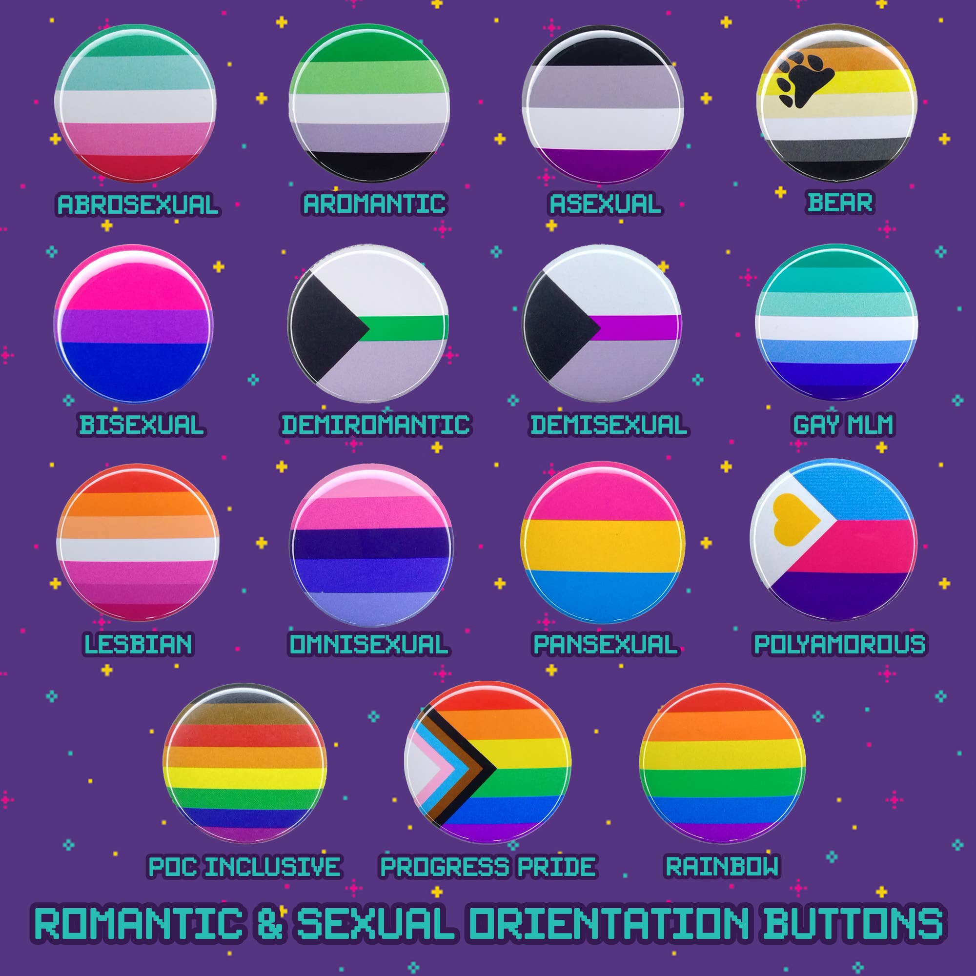 Gay Nerd Goods - Wholesale Lapel Pin/Button - Inclusive Pride Flag Button Mix1