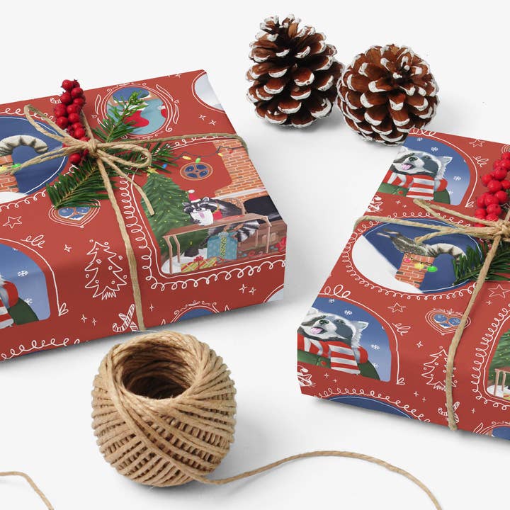 BoyPilot Goods - Wholesale Wrapping Paper Roll - Raccoon Christmas Gift Wrap - Wrapping Paper Sheets2