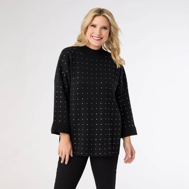 Heavenly-Luxe Mock 3/4 Sleeve Rhinestone Sweater for wholesale by COCO + CARMEN