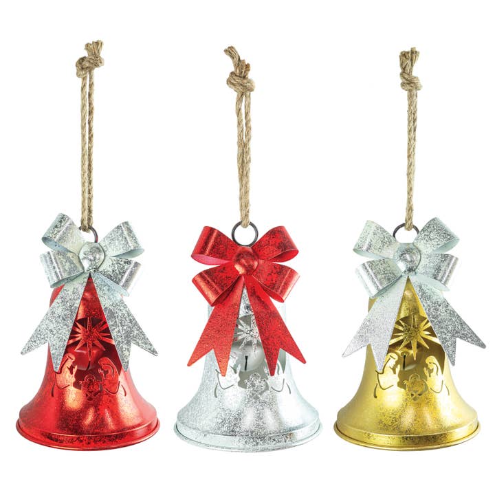 Cloche de Scène de Nativité de Noël Métallique, 3 Assortis pour la vente par Hanna's Handiworks