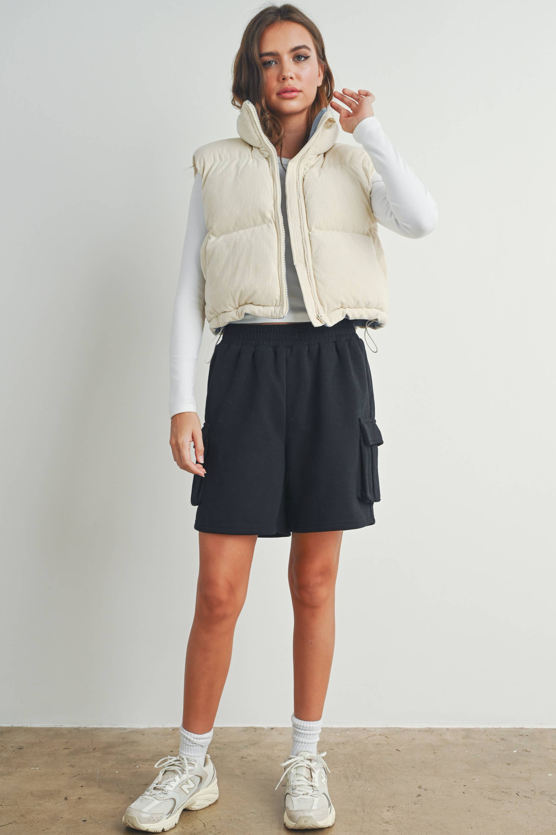 BUTTERMELON - Wholesale Outerwear Vest - Women's - FALL ADOREME CORDUROY PUFFER VEST - BMJ724219