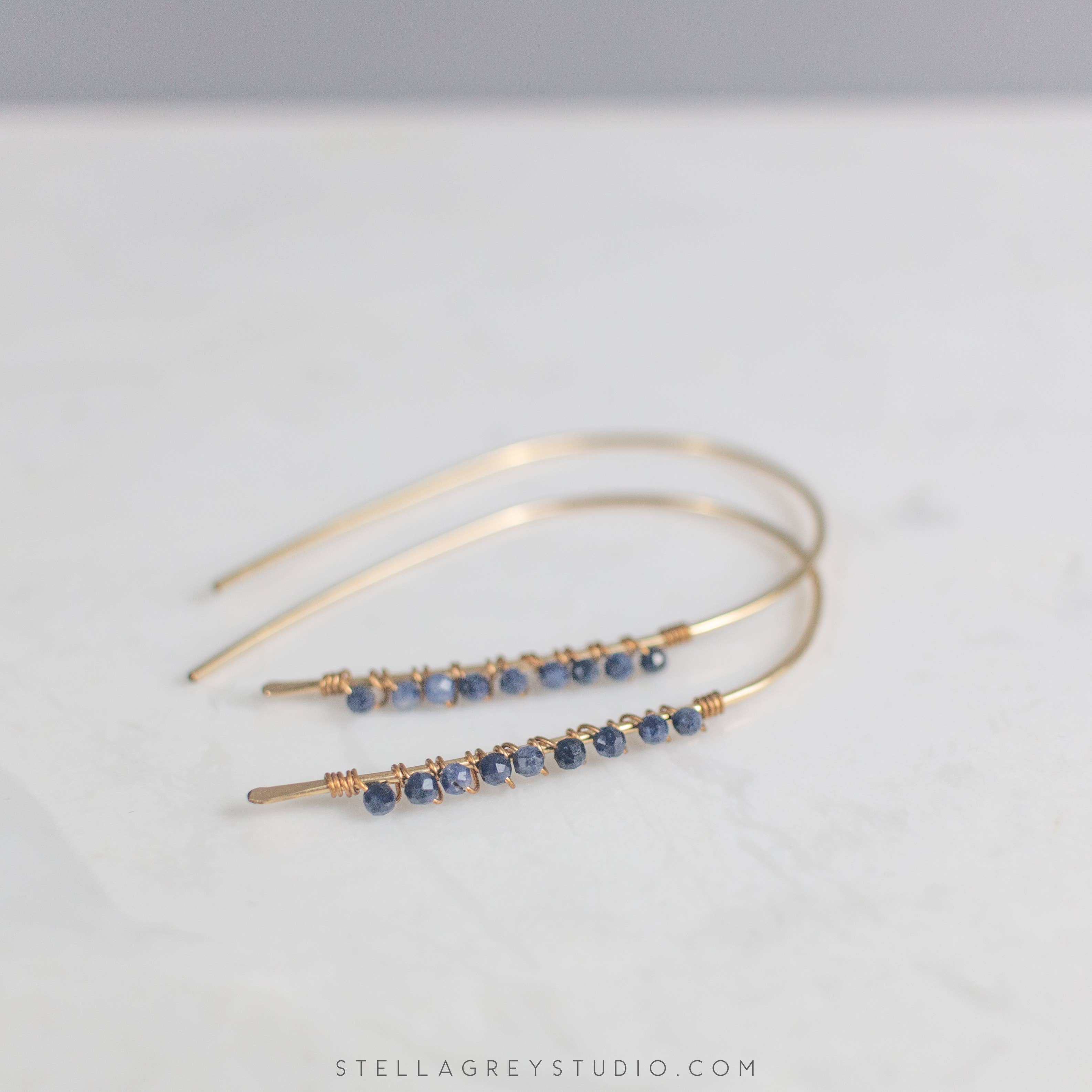 Good Wknd - Wholesale Hoop Earrings - Sapphire Gemstone Abstracted Hoop Earrings0
