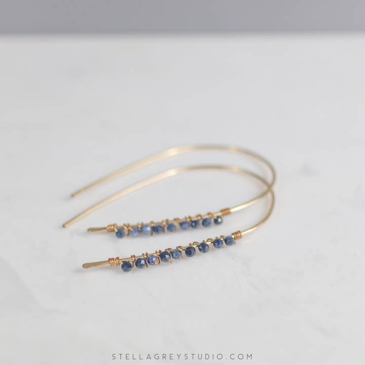 Good Wknd - Wholesale Hoop Earrings - Sapphire Gemstone Abstracted Hoop Earrings0
