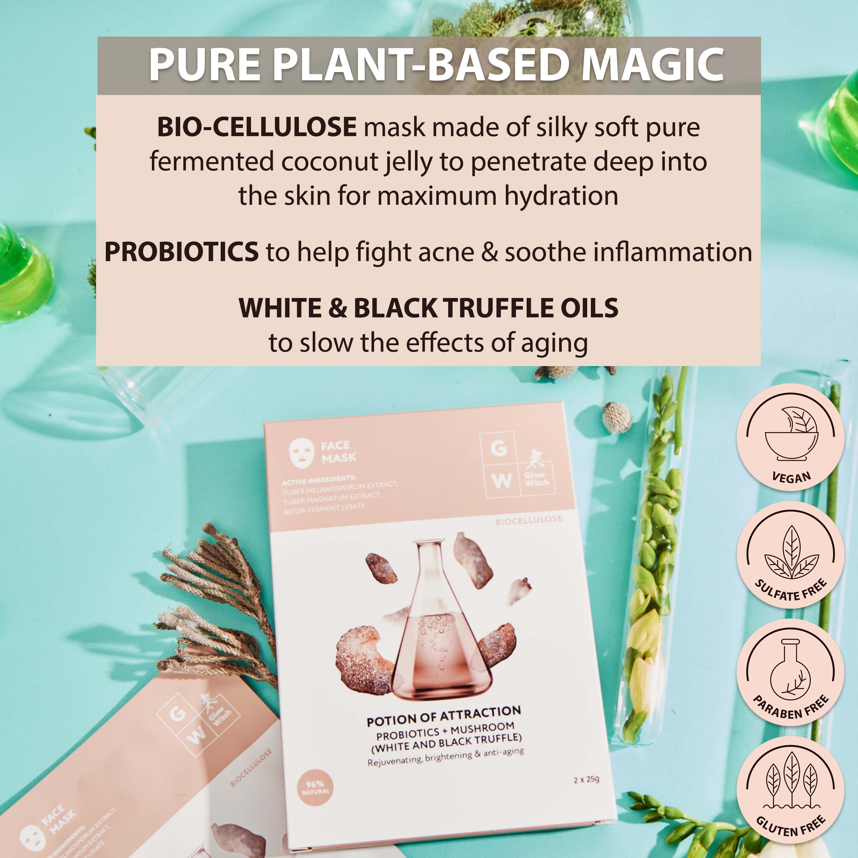 Glow Witch - Vendita all'ingrosso Maschera viso - Maschera viso coreana in bio-cellulosa con probiotici, confezione da 26