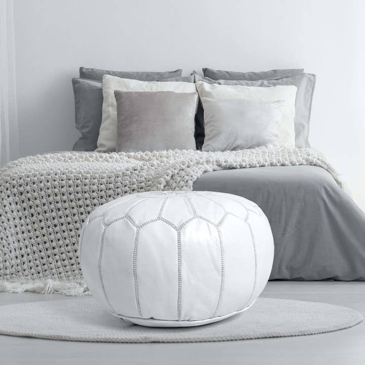 King Of Handmade - Wholesale Pouf - Moroccan Ottoman White Pouf - Furniture Ottoman Gift