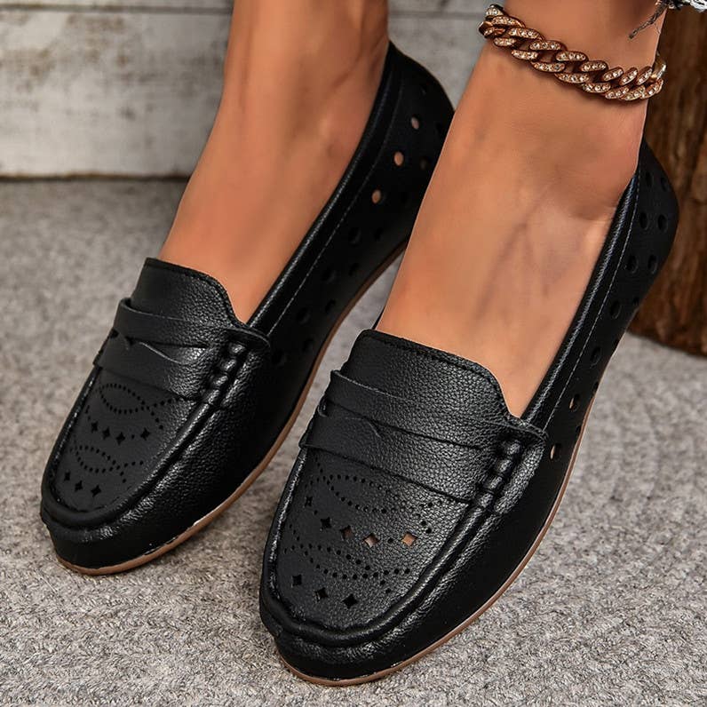 Black Hollow-out Flat Loafers for wholesale on Faire0