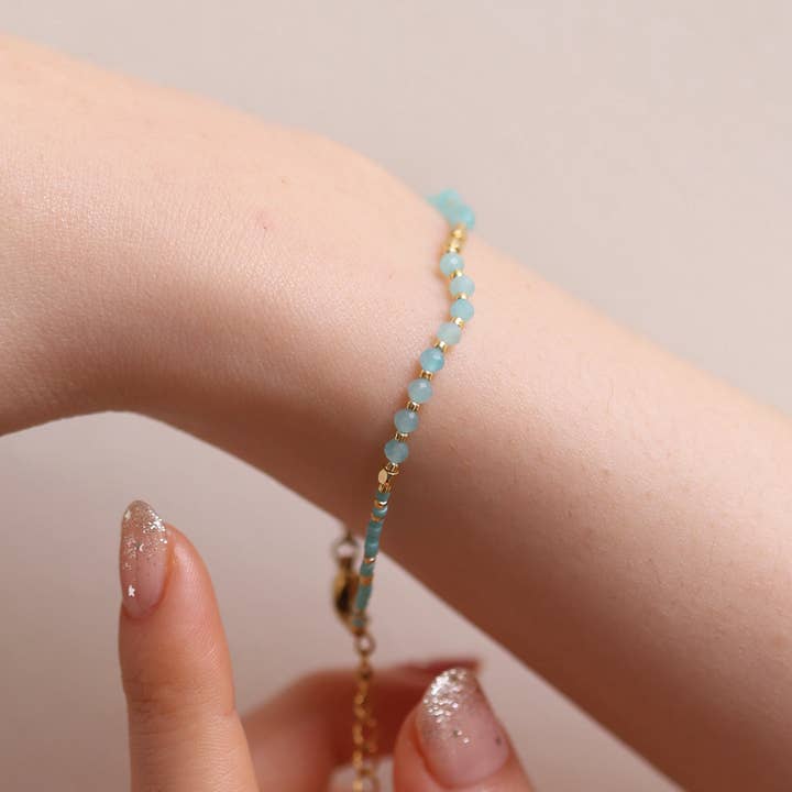 Milky aquamarine beaded bracelet for wholesale by NabiLondon
