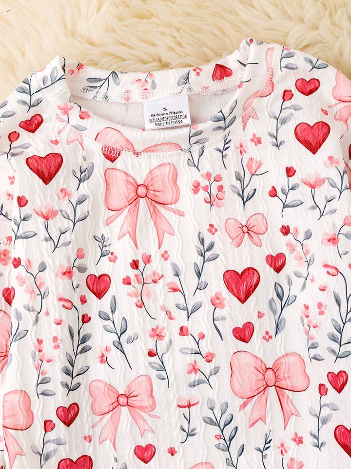 Kids Charm Online - Wholesale Sleepwear Set - Kids - Heart & bow printed girls 2 piece set. OFG52847 SOL2