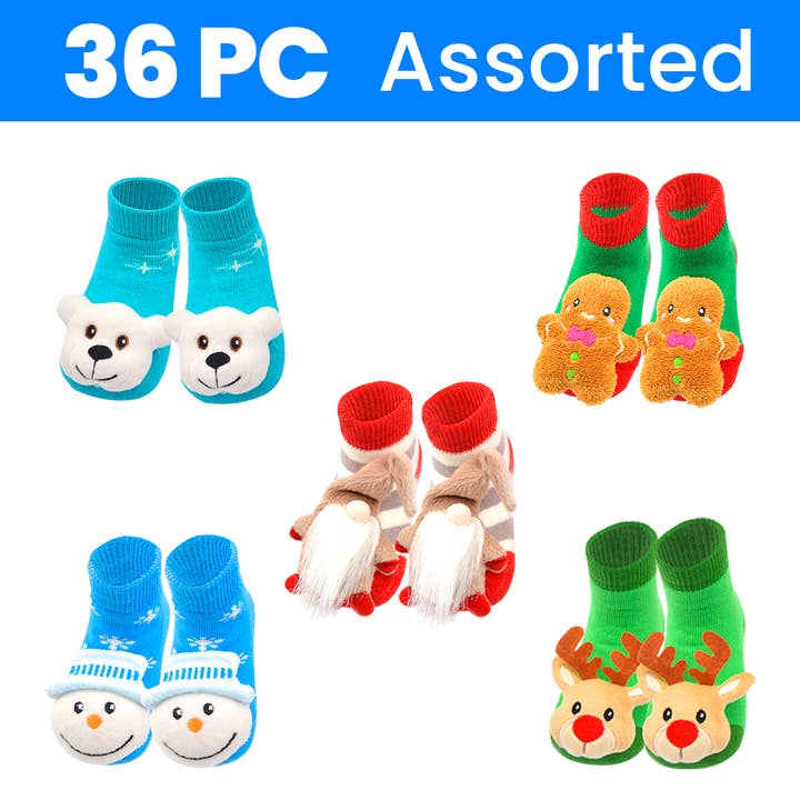 Chaussettes à hochet Boogie Toes de Noël assortiment de 36 pièces pour la vente par Boogie Toes