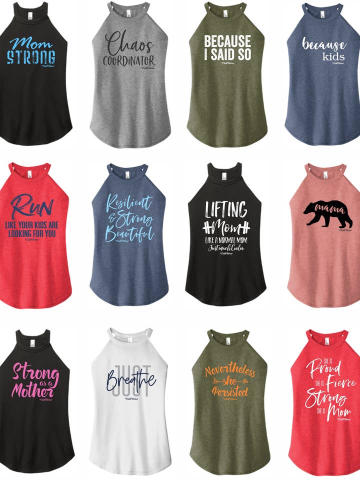 Mom Strong - High Neck Rocker Tank for wholesale by ClubFitWear