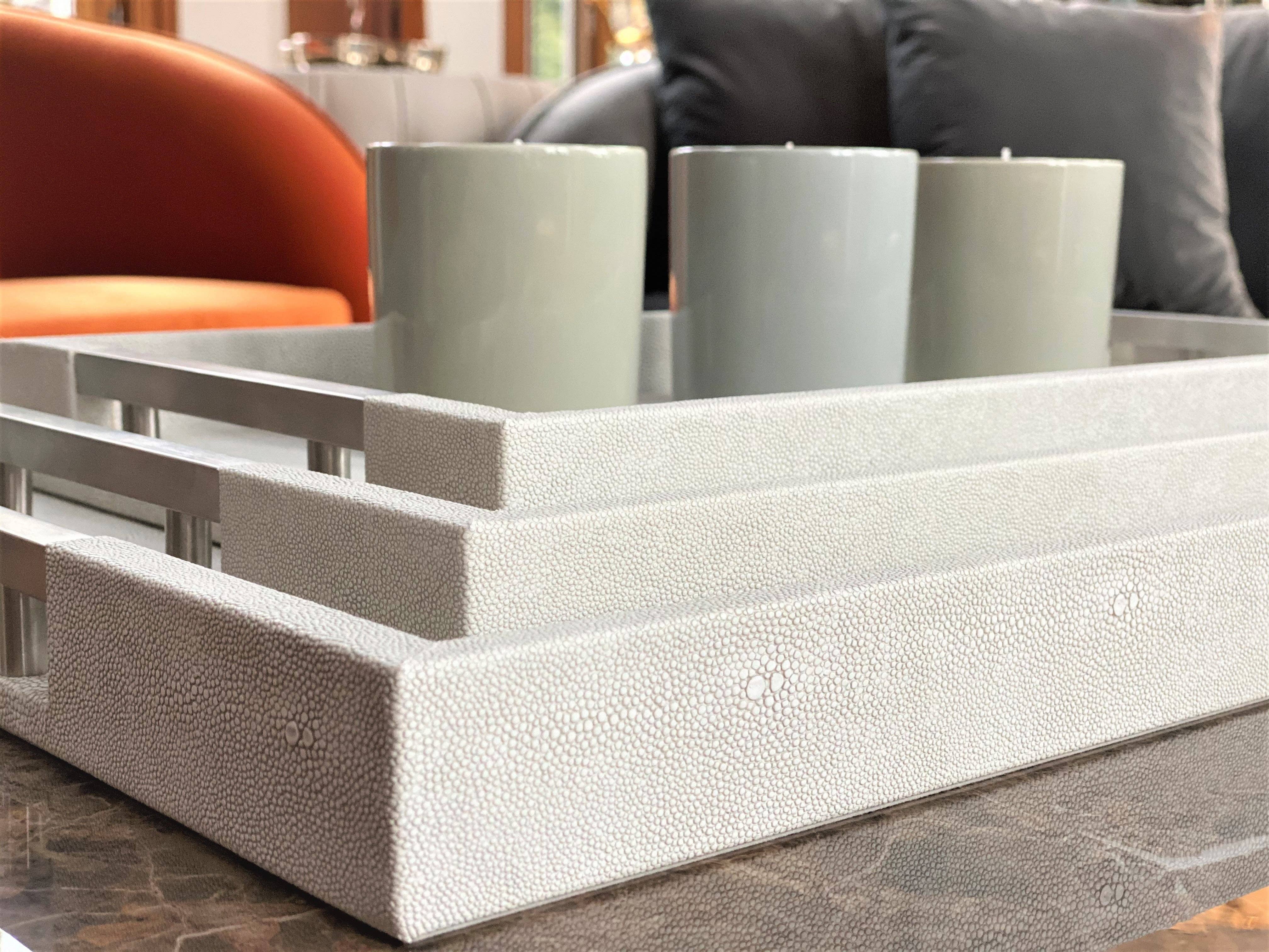 One Preevay Luxury Home Furniture & Decor - Wholesale Serving Tray - Thursby Luxury Shagreen Serving Tray | Exotic Embossed Leather | Nickel Handwear19