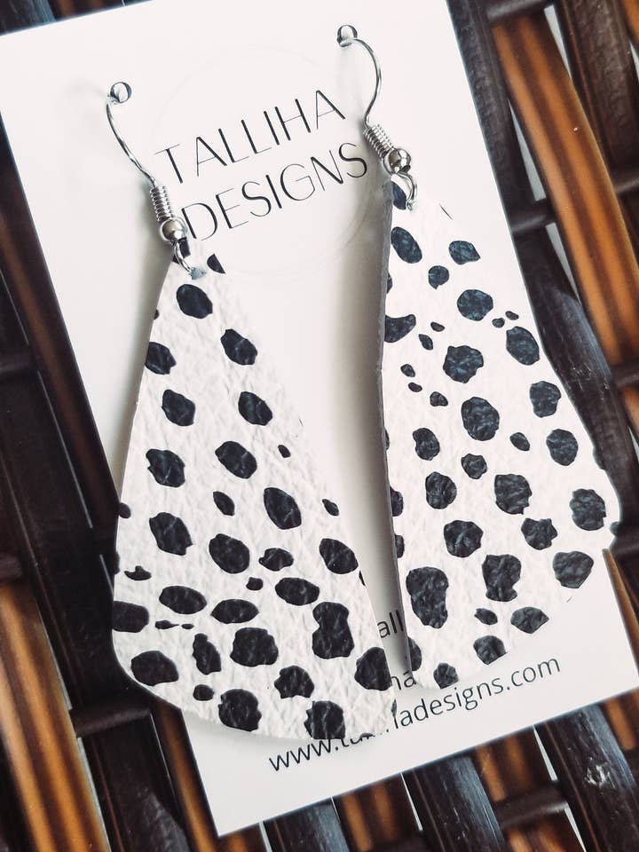 Spotted Cow Western Genuine Leather Wedge Dangle Earrings for wholesale by Talliha Designs