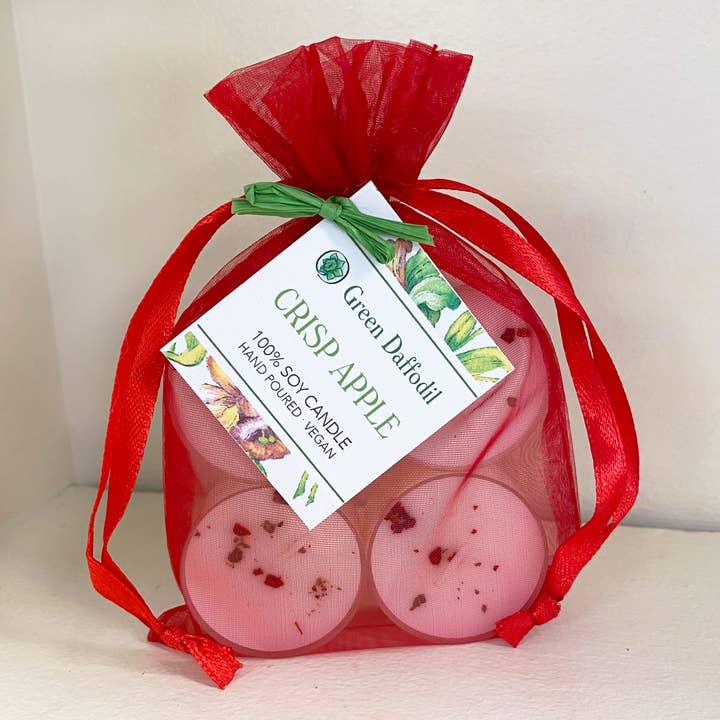Crisp Apple Tealight 4-Pack -Vegan for wholesale by Green Daffodil Bath & Body