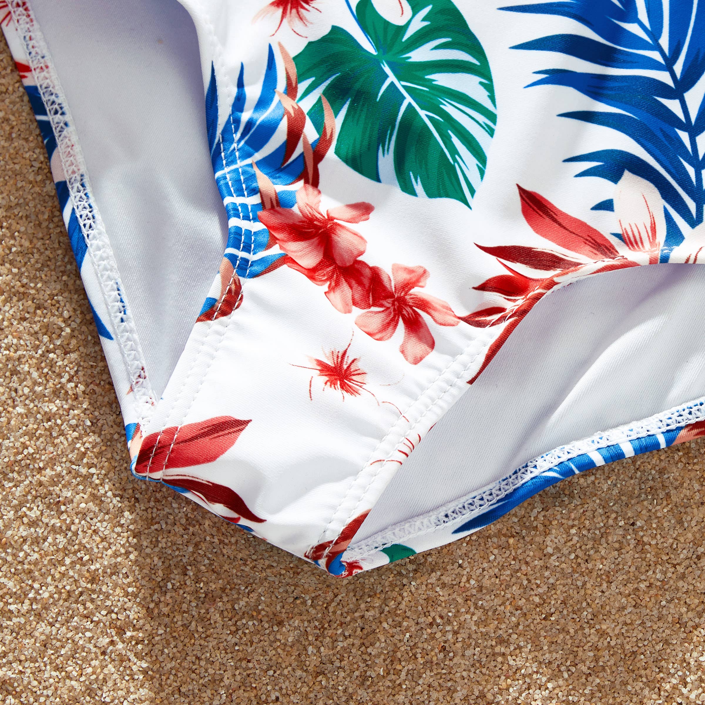 Red Matching Family Tropical Plant One-piece Swimsuit or trunks for wholesale on Faire16