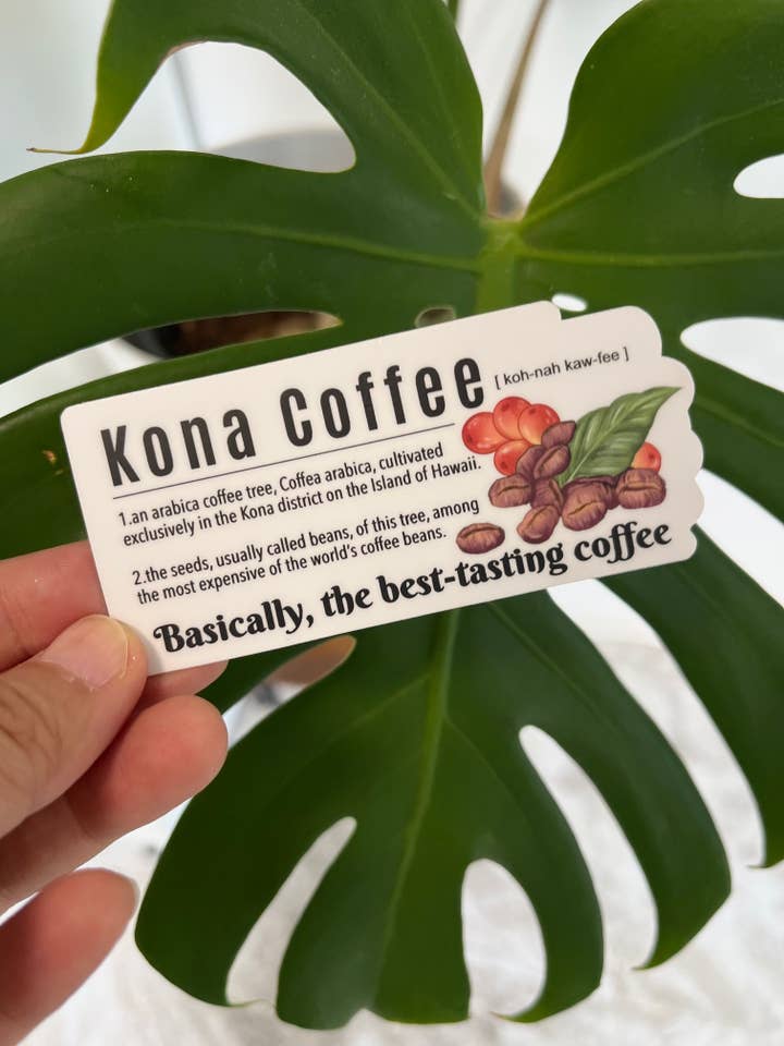 Eigenlijk Kona Coffee Sticker - Koffie - Café - Hawaï voor wholesale door Island Stickers & More / Yuriko J. Design
