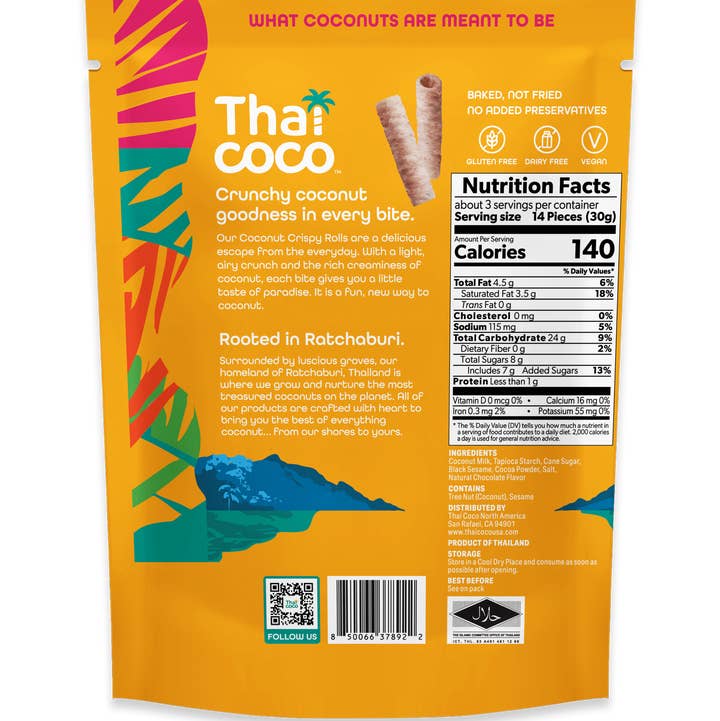 Thai Coco - Wholesale Cookie - Chocolate Coconut Crispy Rolls - 3.5 oz 1