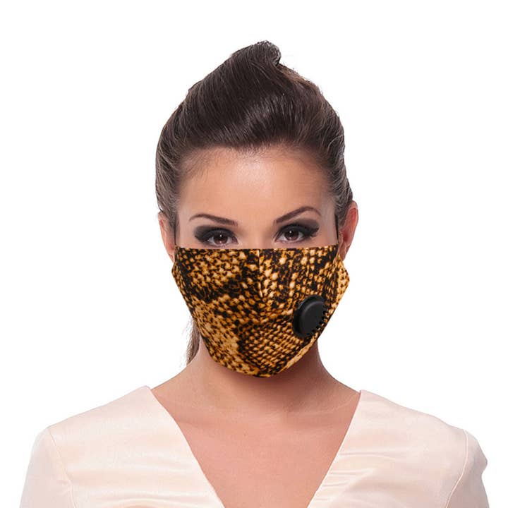 Brown Snake Skin Filter Mask|Stretch to Fit for wholesale by PinktownUSA
