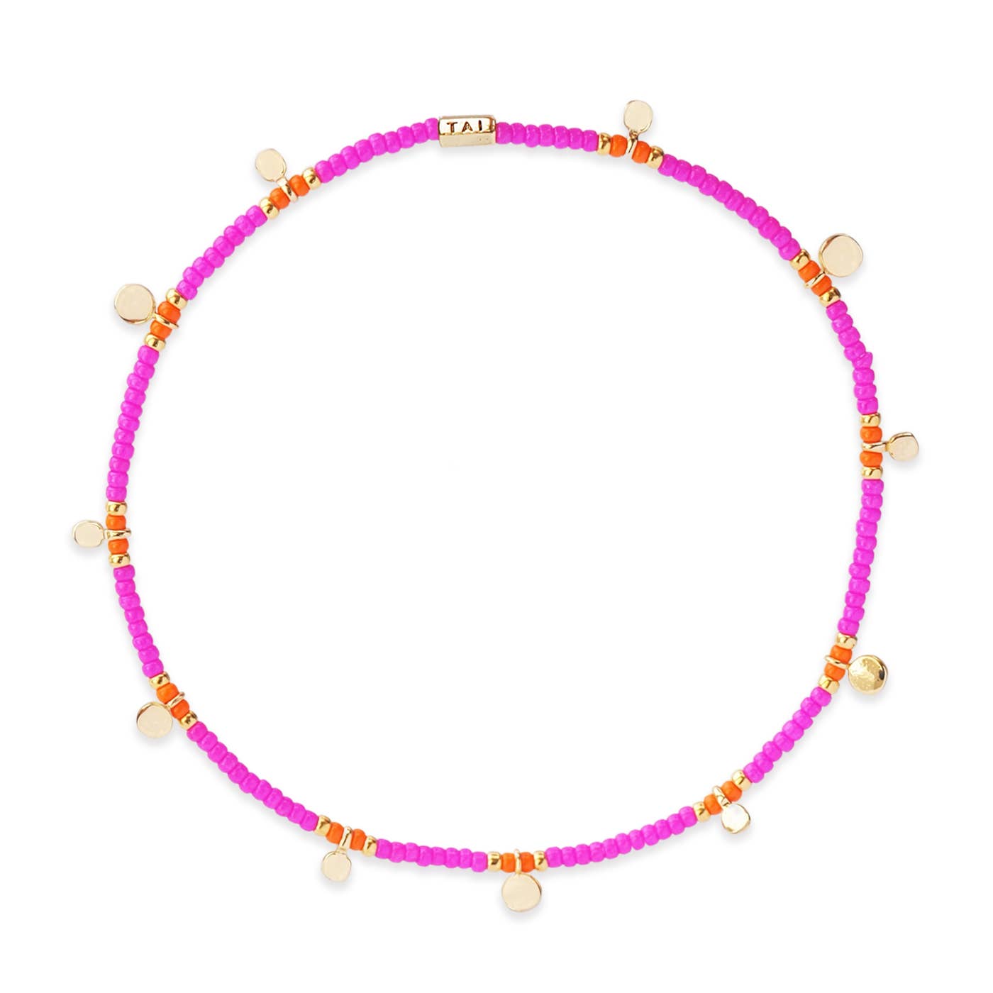 Tai Jewelry - Wholesale Beaded Bracelet - Elastic Colored Seed Beads Bracelet With Mini Gold Discs0