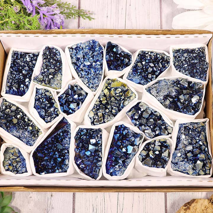 Natures Artifacts Inc - Wholesale Spiritual Stone/Crystal - Titanium Blue Amethyst Clusters Flat1