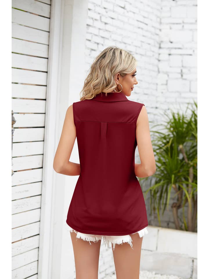 YNIQUE – Engroshandel Bluse - Dame – Kvinders ærmeløse toppe V-hals poloshirts løs afslappet tank29