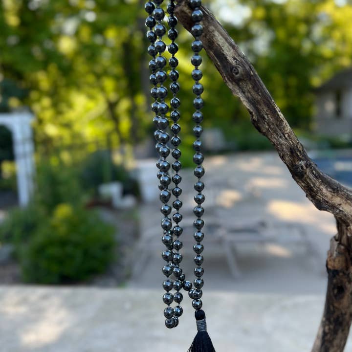 Lungta Imports – Colar de contas de oração por atacado – Mala Natada à Mão com Hematita Natural, Terço 108 Miçangas7