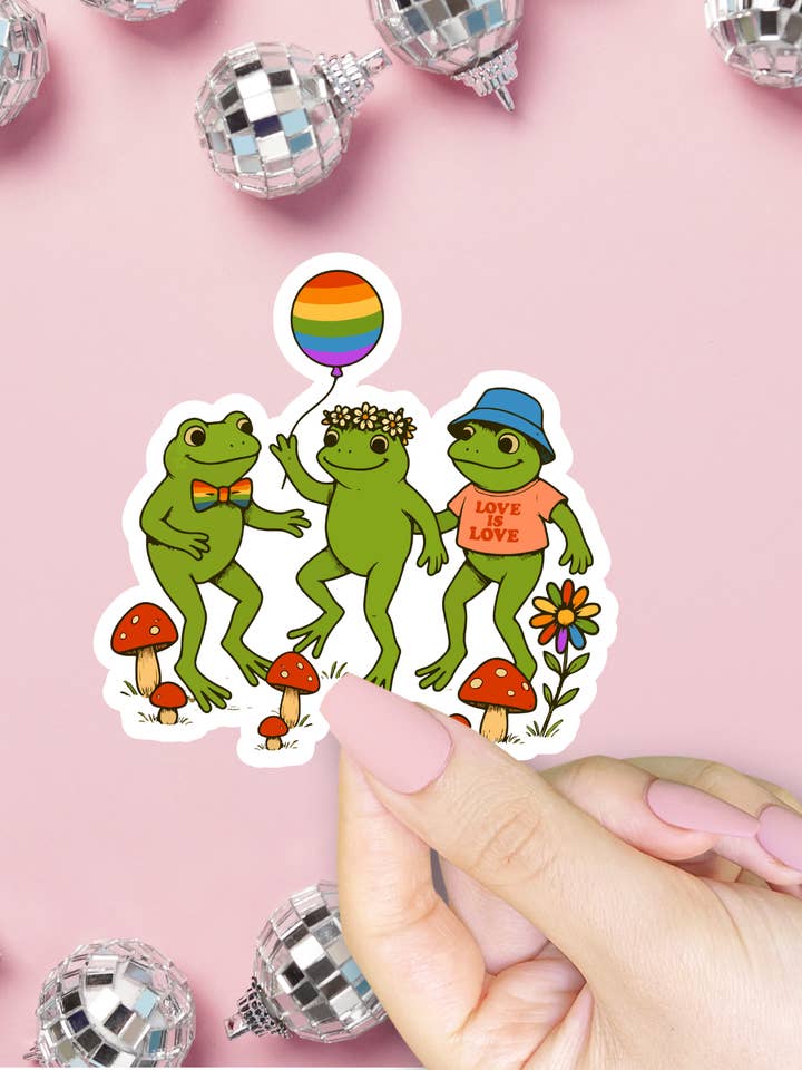 Pride Frogs Sticker, LGBTQ+ Pride Sapphic Queer Love Cottage for wholesale by ShopSourSweetener