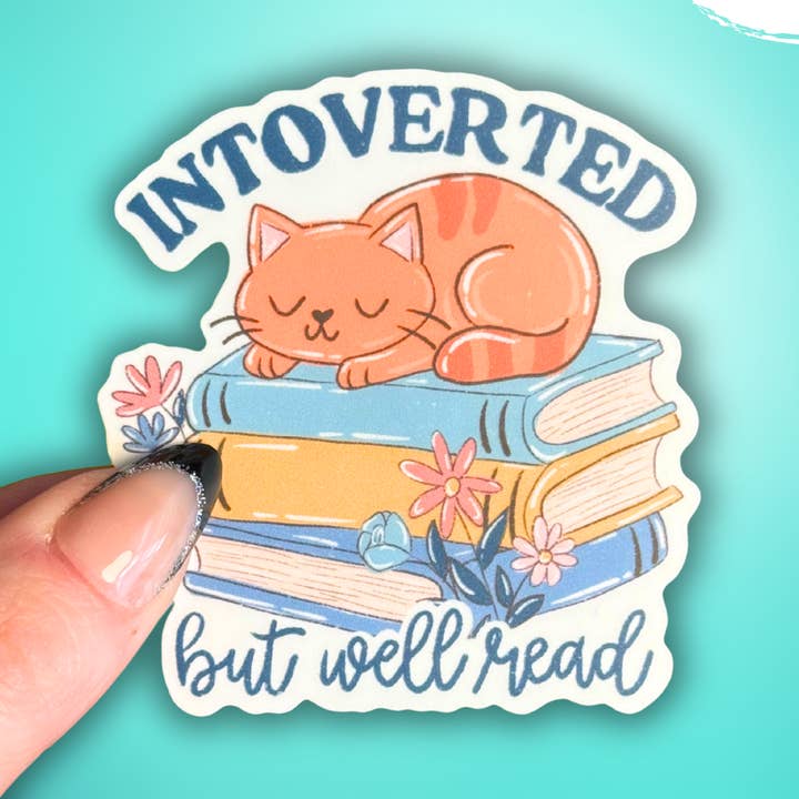 Bookish cat introverted but well read matte sticker for wholesale by Crafty Baker Designs