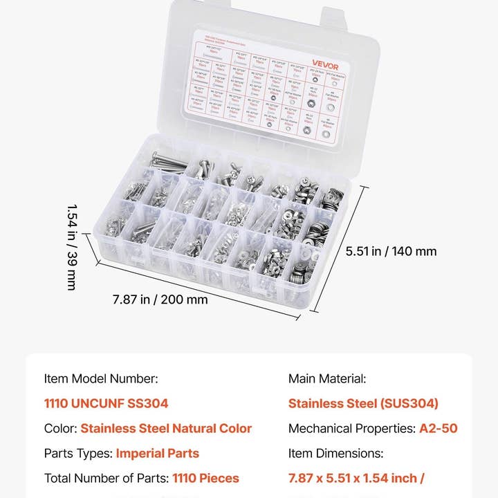 Naomi's Happy Place Shop - Wholesale Craft Tool - 1110 Pcs Bolts Nuts Assortment Kit Imperial Stainless Steel for Furniture6