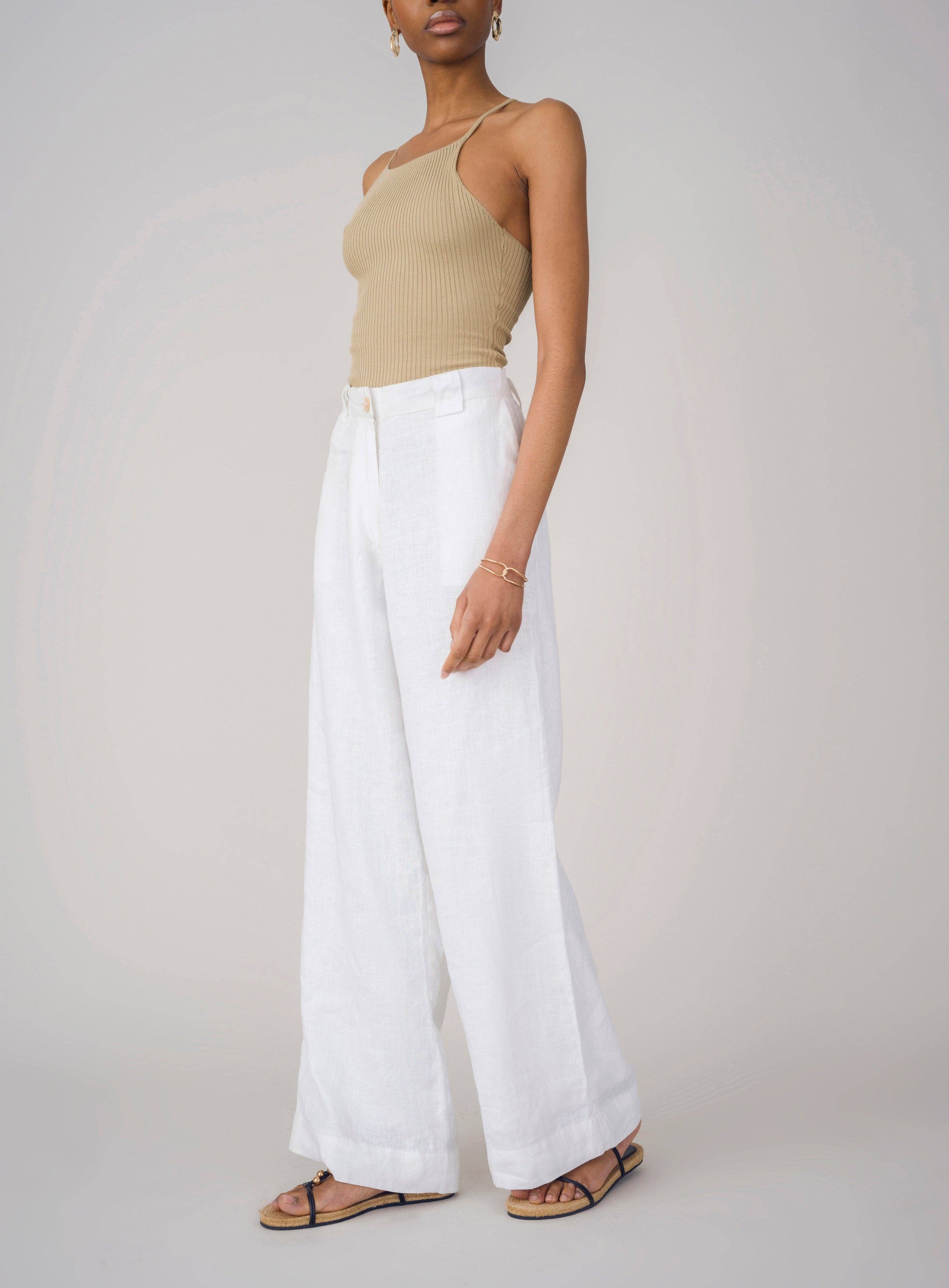 White Jhala Linen Pants for wholesale on Faire3