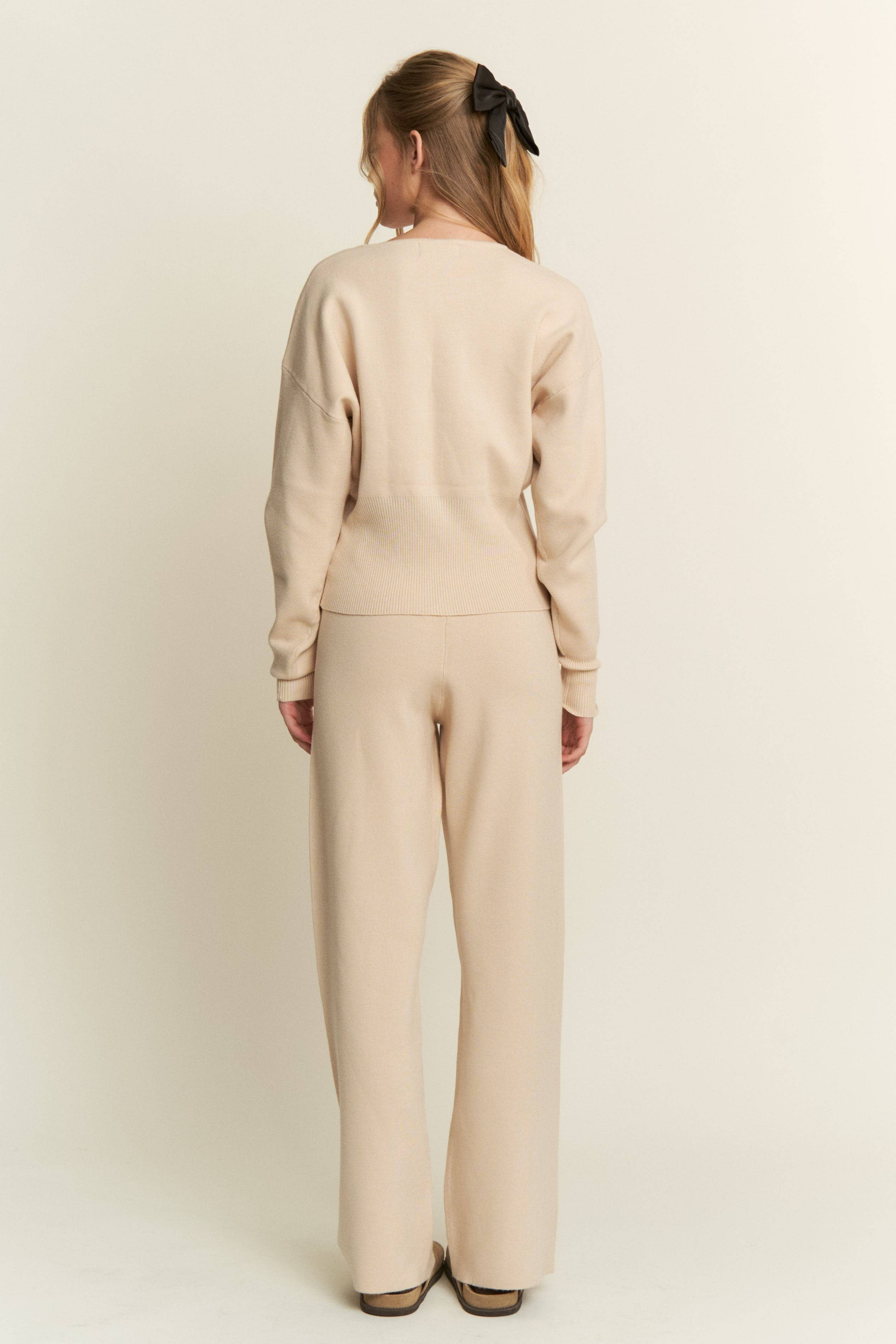 Beige Classic Button Down Knit Cardigan (Matching Set) for wholesale on Faire9