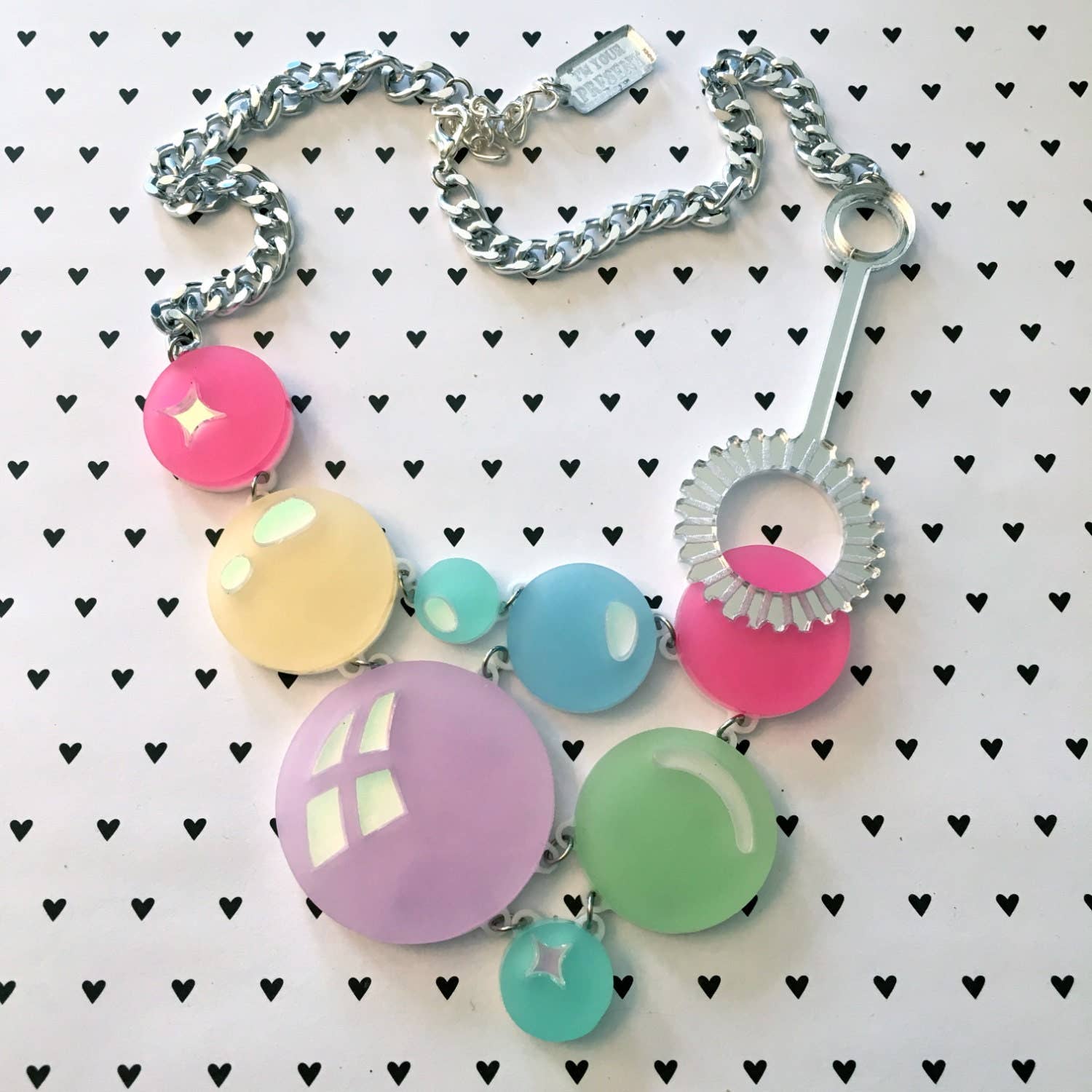 I'm Your Present - Wholesale Kids Necklace - Kids - Pastel Rainbow Super Bubble & Wand Necklace, Laser Cut Acrylic, Plastic Jewelry1
