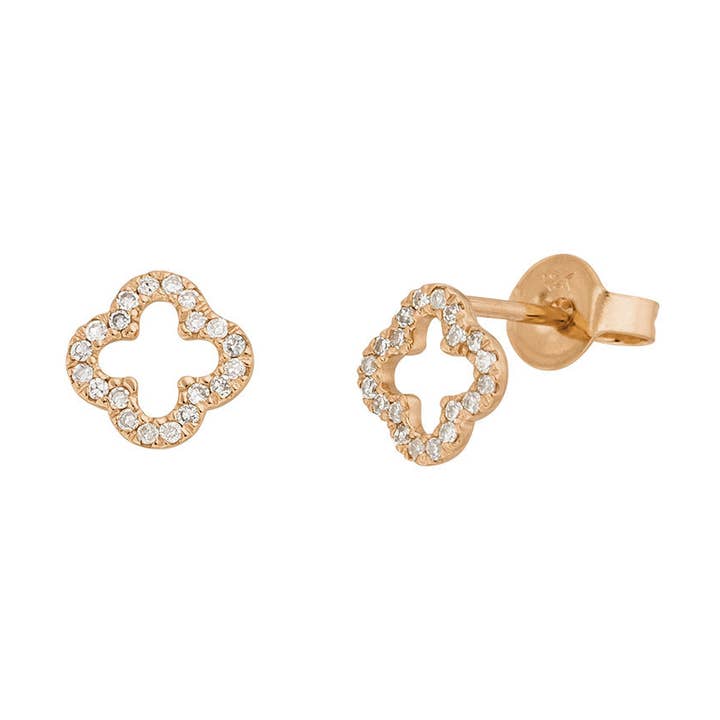 Pendientes de trébol con diamantes en oro rosa de 18K para venta al por mayor de Leaf Jewelry