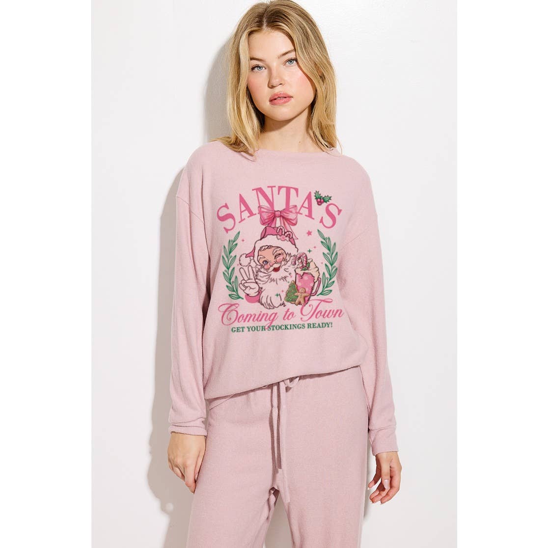 Phil Love - Wholesale Lounge Set - Women's - Santa Christmas print soft loungewear set12