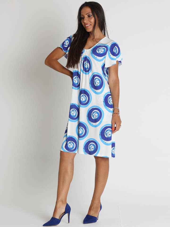 383500N GESTREIFTES KLEID MIT FALTEN VORNE für den Großhandel von LOURDES CASTILLO